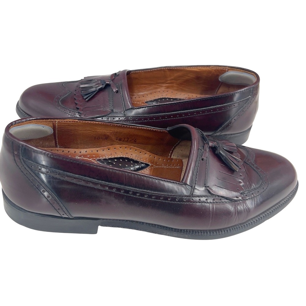 Vintage Adolfo Mens Burgundy Leather Wingtip‎ Tassel Kiltie Loafer Italy 10.5M